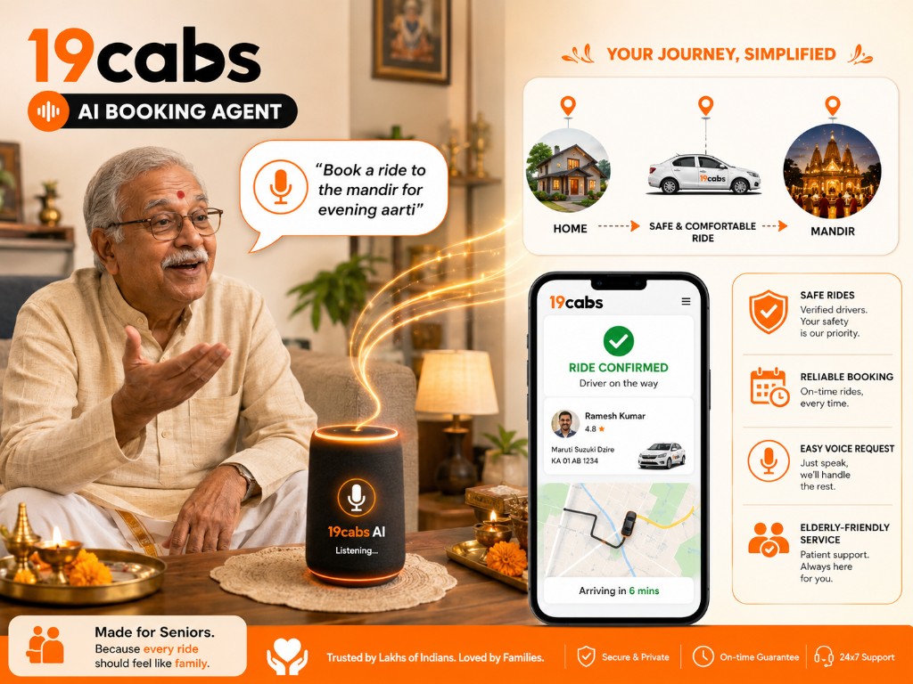 Senior books a ride to the mandir for evening aarti using a smart speaker